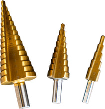 Load image into Gallery viewer, POWERHAND 3Pc HSS-Tin Step Drill Bit Set

