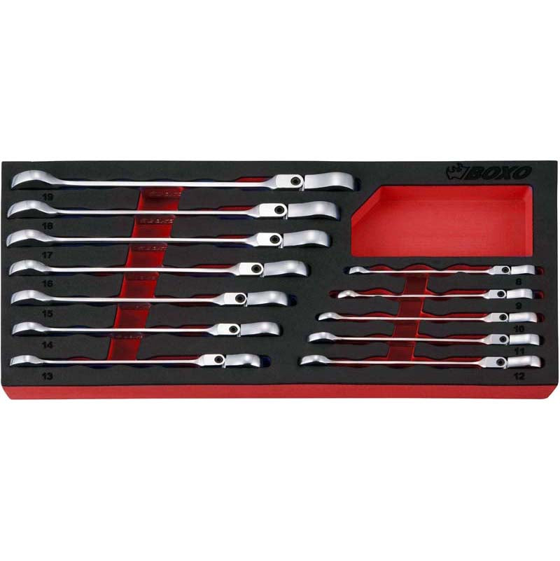 12PC FLEX-HEAD RATCHETING SPANNER SET IN FOAM-Boxo-Equipment