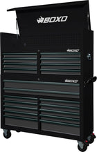 Load image into Gallery viewer, BOXO 53&quot; 20 Drawer Toolbox Stack with Drawer Trim Pack - Black Body with Trim Colour Options
