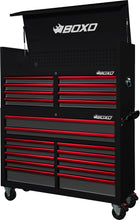 Load image into Gallery viewer, BOXO 53&quot; 20 Drawer Toolbox Stack with Drawer Trim Pack - Black Body with Trim Colour Options
